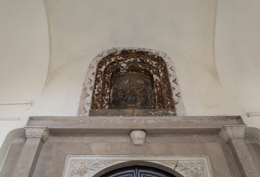 Religious painting above entrance to Holy Trinity Cathedral (Саборни храм Свете Тројице). Ni&scaron; (Ниш), Serbia.
