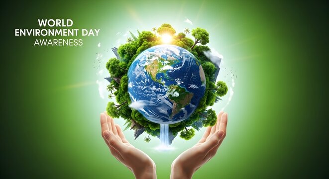 Concept Save the world save environment The world is in the grass of the green bokeh background - Environment Concept world environment day