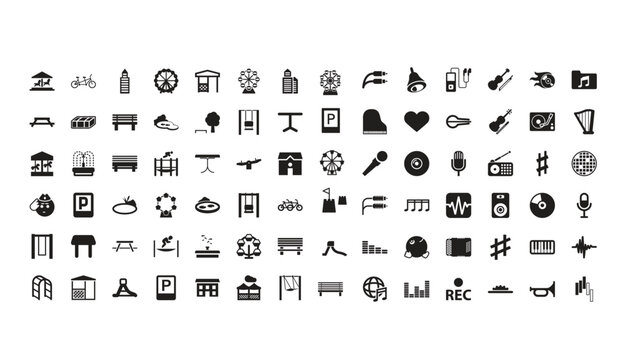 Assorted pictograms and symbols for user interfaces diverse categories on white background pictograms business