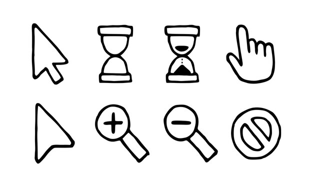 Hand Drawn Cursor pack doodle click icons mouse vector icon