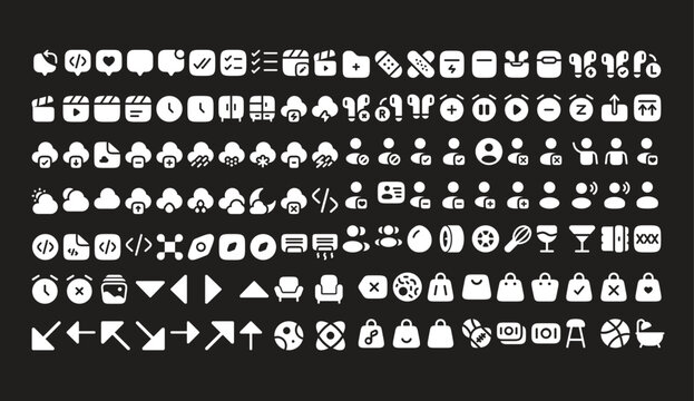 Compilation of black icons on a dark background for digital and application use with compilation background application
