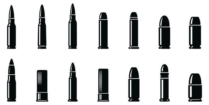 black silhouette rifle and pistol bullets collection vector illustration on transparent background