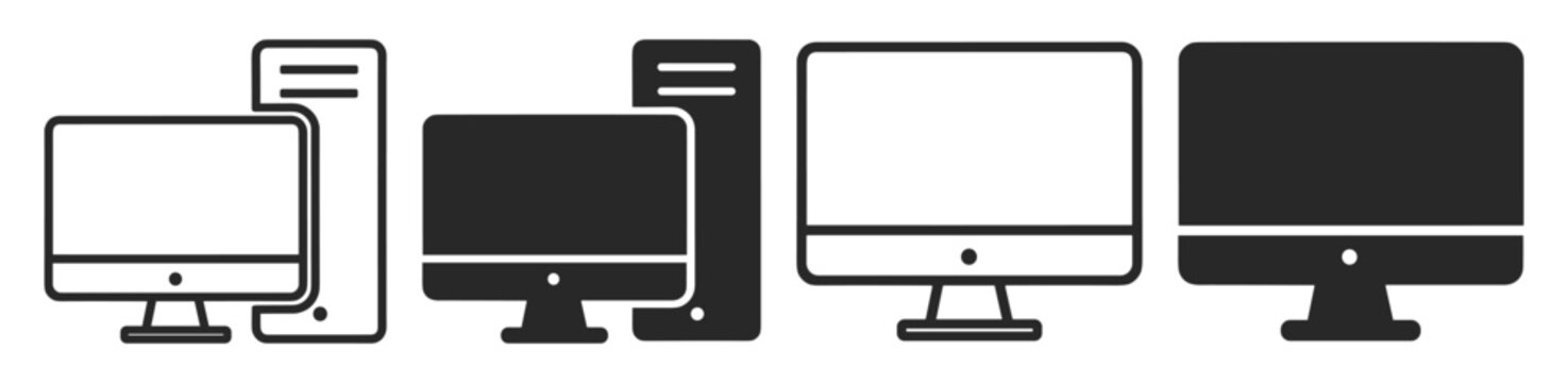 desktop computer icons in line and solid styles technology and electronics symbols on transparent background