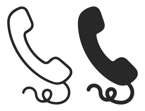 phone handset icon set with outline and solid style vector illustration on transparent background