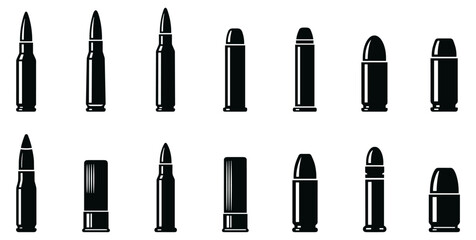black silhouette rifle and pistol bullets collection vector illustration on transparent background © Ярослав Дацко