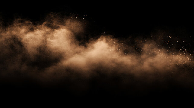 brown dust cloud powder particles isolated on black background