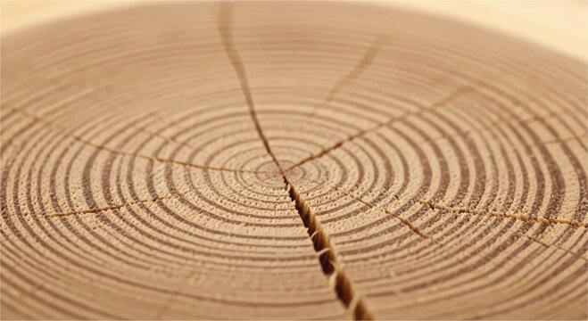 Wood grain cross section. Wood texture of cut tree. Closeup of tree trunk rings. 
