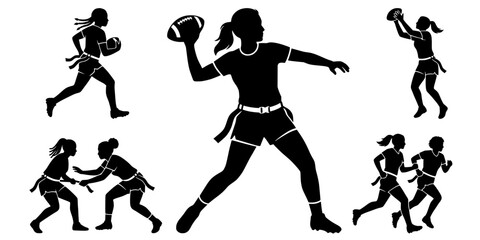 Naklejka premium Female American Football Player Throwing Silhouette
