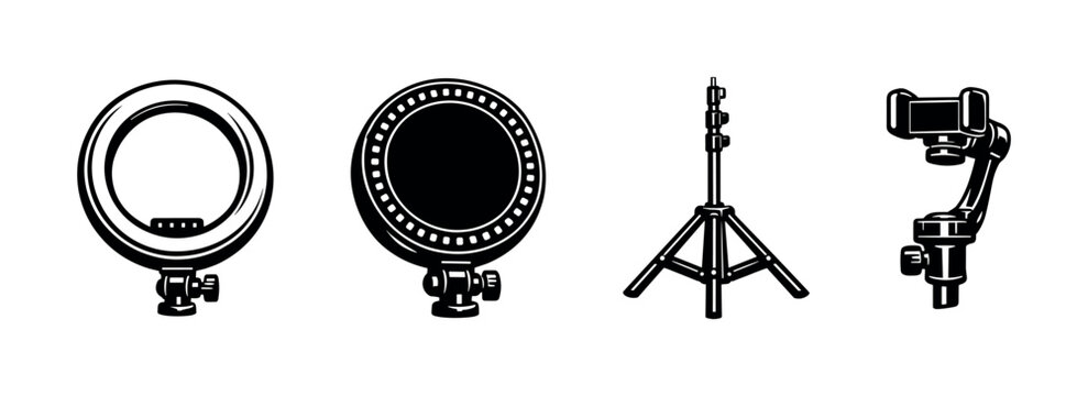 Vector illustration of ring lights and tripod for photography and videography equipment