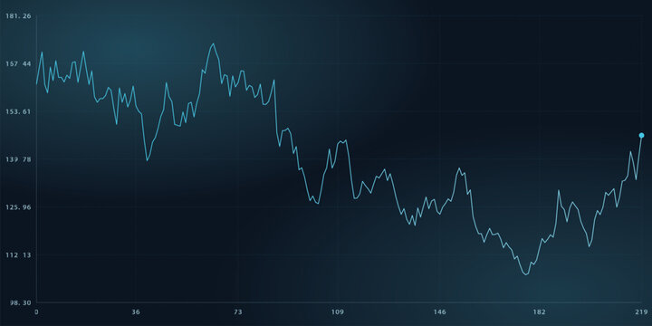 Blue line graph on a dark background showing fluctuating data trend over time period vector illustration