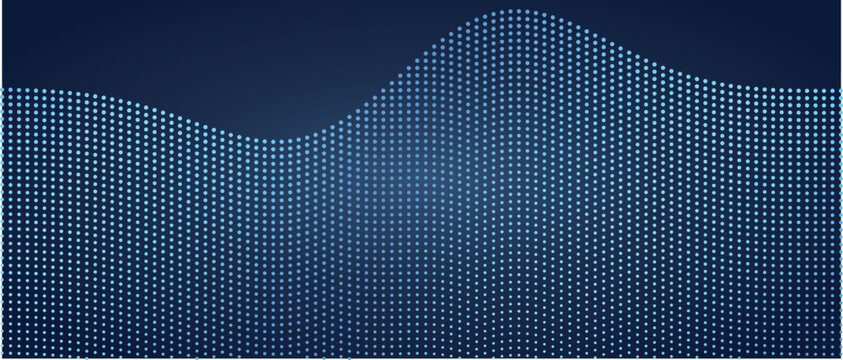 Blue wave pattern made of small dots on dark background graphic design element vector illustration