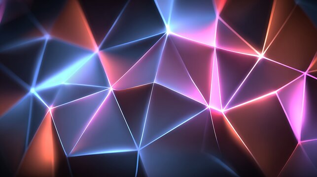 Abstract geometric background with glowing blue and orange triangular facets and light lines