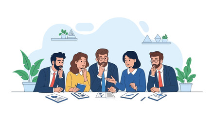 Fototapeta premium Diverse business team collaborating in a modern office meeting, discussing strategy and ideas.