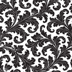 Baroque Floral Seamless Pattern Black Vector © SHA NAW YAZ