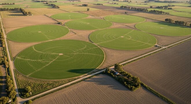 Aerial View of Circular Crop Fields