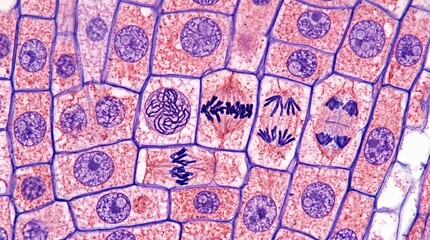 Obraz premium Plant Root Tip Meristem Cell Division Light Microscopy