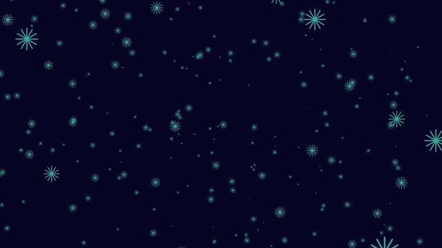 Abstract festive fireworks sparkles and starburst particles drifting on a dark blue background, ideal for holiday celebrations, party intros, and event visuals