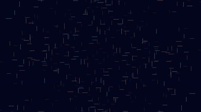 Abstract footage of a dark blue space-like background filled with small glowing streaks and particles, creating a futuristic starfield texture for tech, sci-fi, and motion design