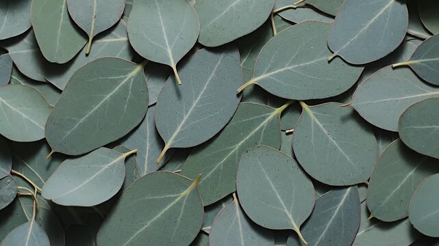Fresh silver dollar eucalyptus leaves overlapping background