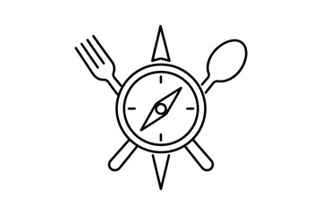 Minimalist compass surrounded by fork, knife, and spoon © Md. Alamin Mia