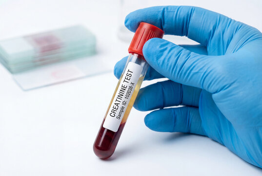Medical professional holding a blood sample for a creatinine kidney function test