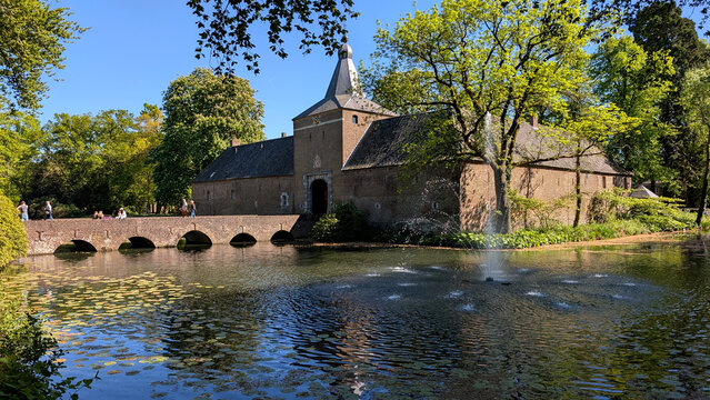 Historic Arcen Castle Exterior with bridge, Netherlands