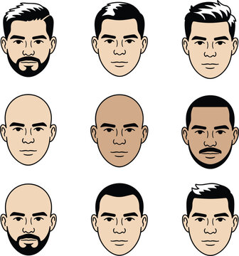Diverse Male Hairstyle and Facial Hair Options faces