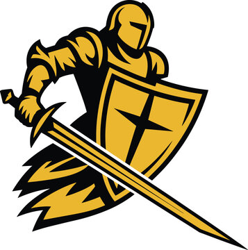Knight With Sword And Shield Emblem kv2r illustration