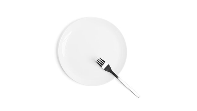 Sign language with cutlery. A plate with cutlery isolated on a white background. Plate, knife, fork on a white background.