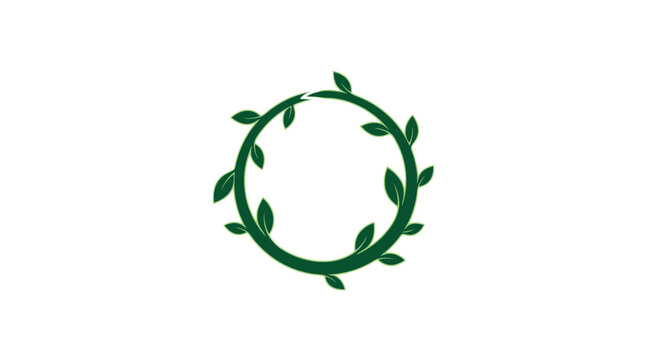 A simple green circular vine wreath with leaves on a white background, symbolizing nature, growth, and organic elegance.