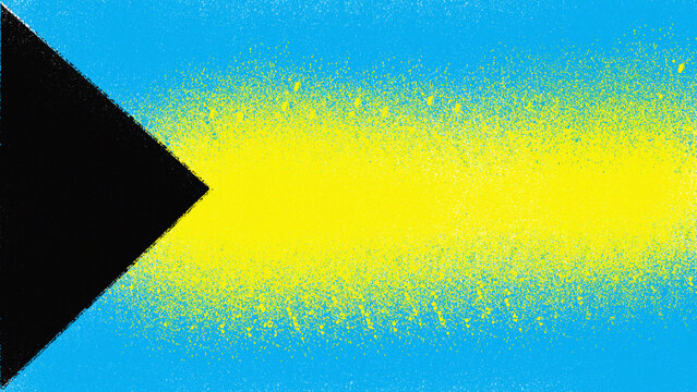 Black triangle with yellow and blue gradient background, particle effect
