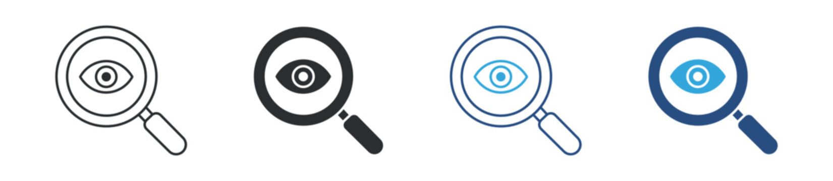 Transparency icon set. magnifying glass with eye symbol. visibility and clarity concept. vector illustration.