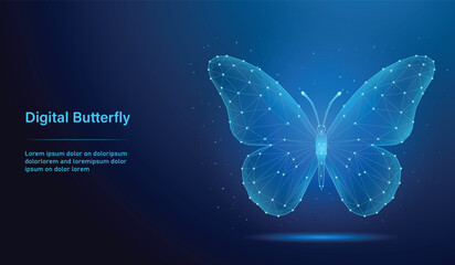 Digital Butterfly Wireframe Low Poly Abstract Technology Network Futuristic Data Concept Background © UIA Design 