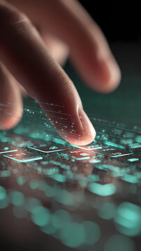 Close-up of fingers tapping on a virtual keyboard with a cursor blinking in a message input field, Generative AI illustrations.