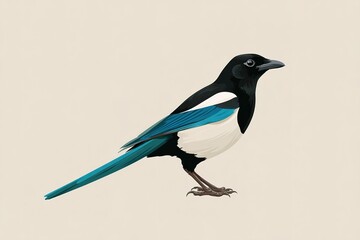 Obraz premium Magpie Perched, Black and Blue Feathers