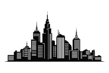 Fototapeta premium Cityscape silhouette a dramatic black and white skyline of modern urban architecture