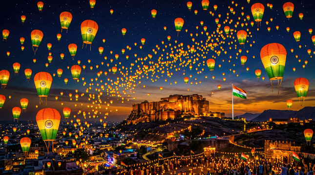 Spectacular lantern release celebrating independence day in india