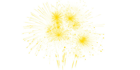 Obraz premium Multiple Golden Yellow Fireworks Bursting on Black Background, Sparkling Star Shaped Explosions for New Year, Diwali, Festival, Celebration Night Event Party Sky Decoration