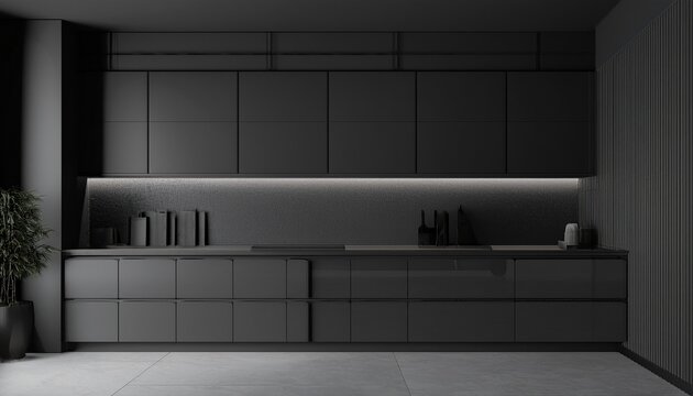 dark matte modern kitchen room 3d rendering design generative ai