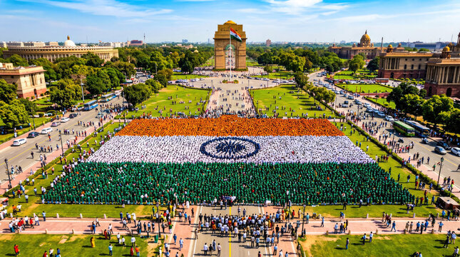 Independence day india celebration human formation of the indian flag in delhi