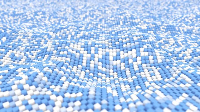 Abstract geometric blue and white small cubes background, 3D animation 4K 