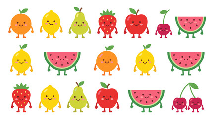 Fototapeta premium cute cartoon fruit characters set with happy faces and summer vibes