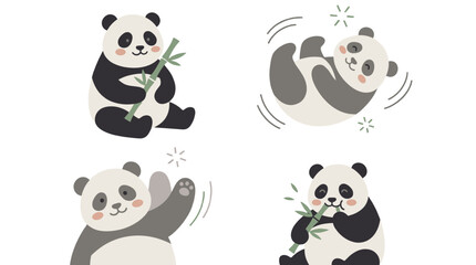 cute cartoon panda eating bamboo in playful flat design illustration © Andrei