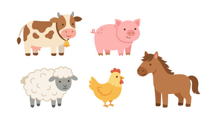 Fototapeta premium flat design farm animals set with pig cow sheep chicken and horse illustration
