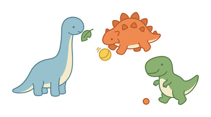Fototapeta premium cartoon dinosaurs eating fruits in playful flat design illustration