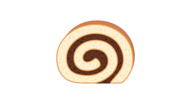 Pixel art slice of Swiss roll cake with chocolate swirl filling, isolated on white background, dessert illustration