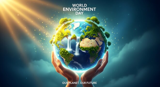 Hands holding a glass globe with a green earth inside, symbolizing environmental protection and sustainability -World environment day