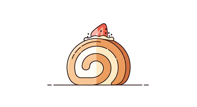 Pixel art Swiss roll cake with strawberry topping, a simple, sweet dessert illustration with swirled layers, perfect for baking concepts or children's designs