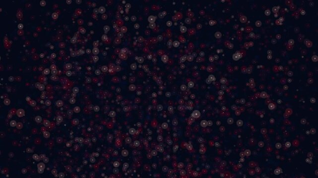 Abstract dark background with soft red and gray bokeh circles and tiny particles drifting in depth, creating a festive, cinematic atmosphere for overlays and titles