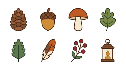 set of autumn forest elements with mushrooms leaves and acorn illustration © Andrei